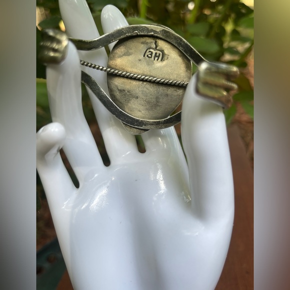 Native American Silver Turquoise Cuff Bracelet Signed - Picture 5 of 5